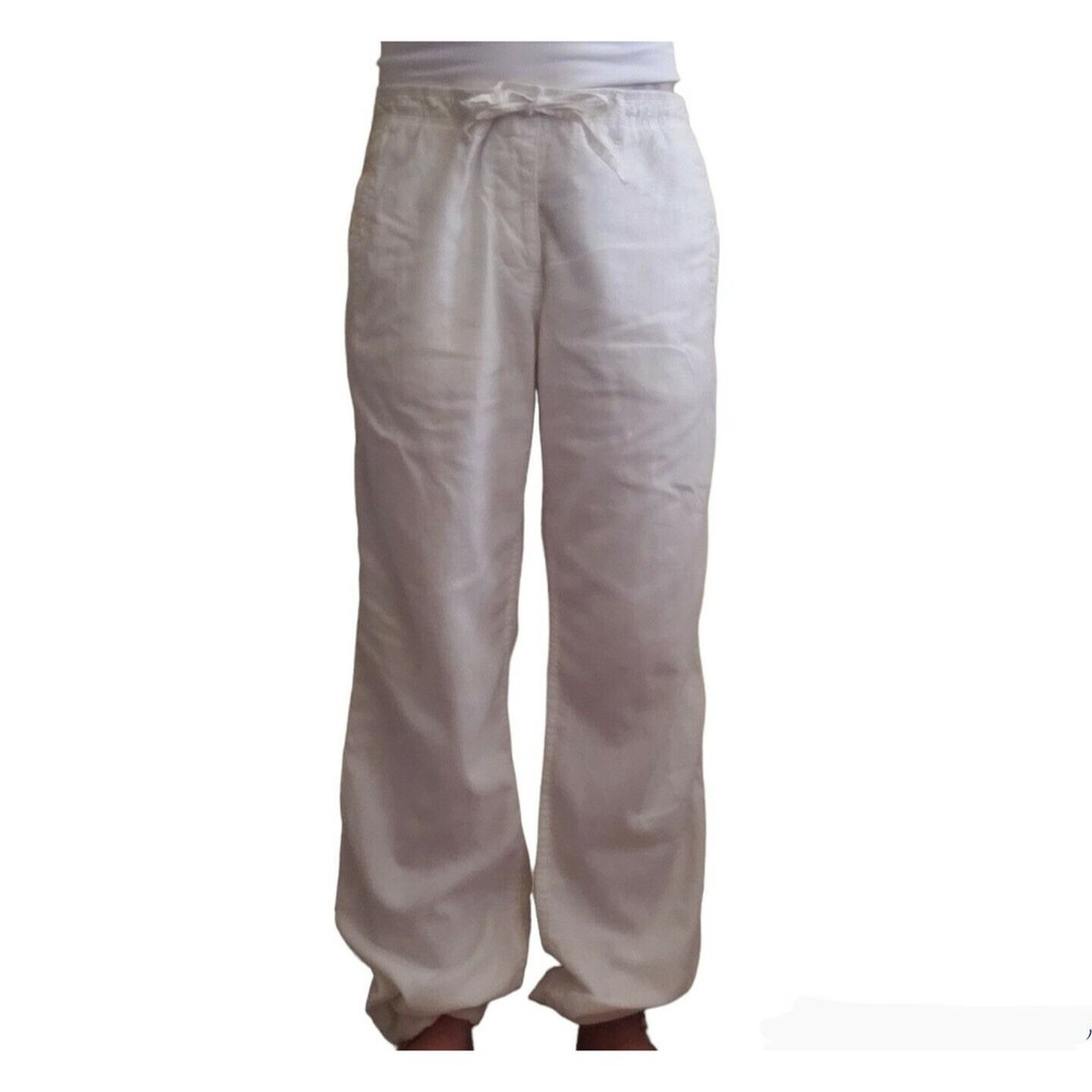 Label of Graded Goods H&M White Pants Sz 31 Relaxed Fit Linen‎ Blend Butt…